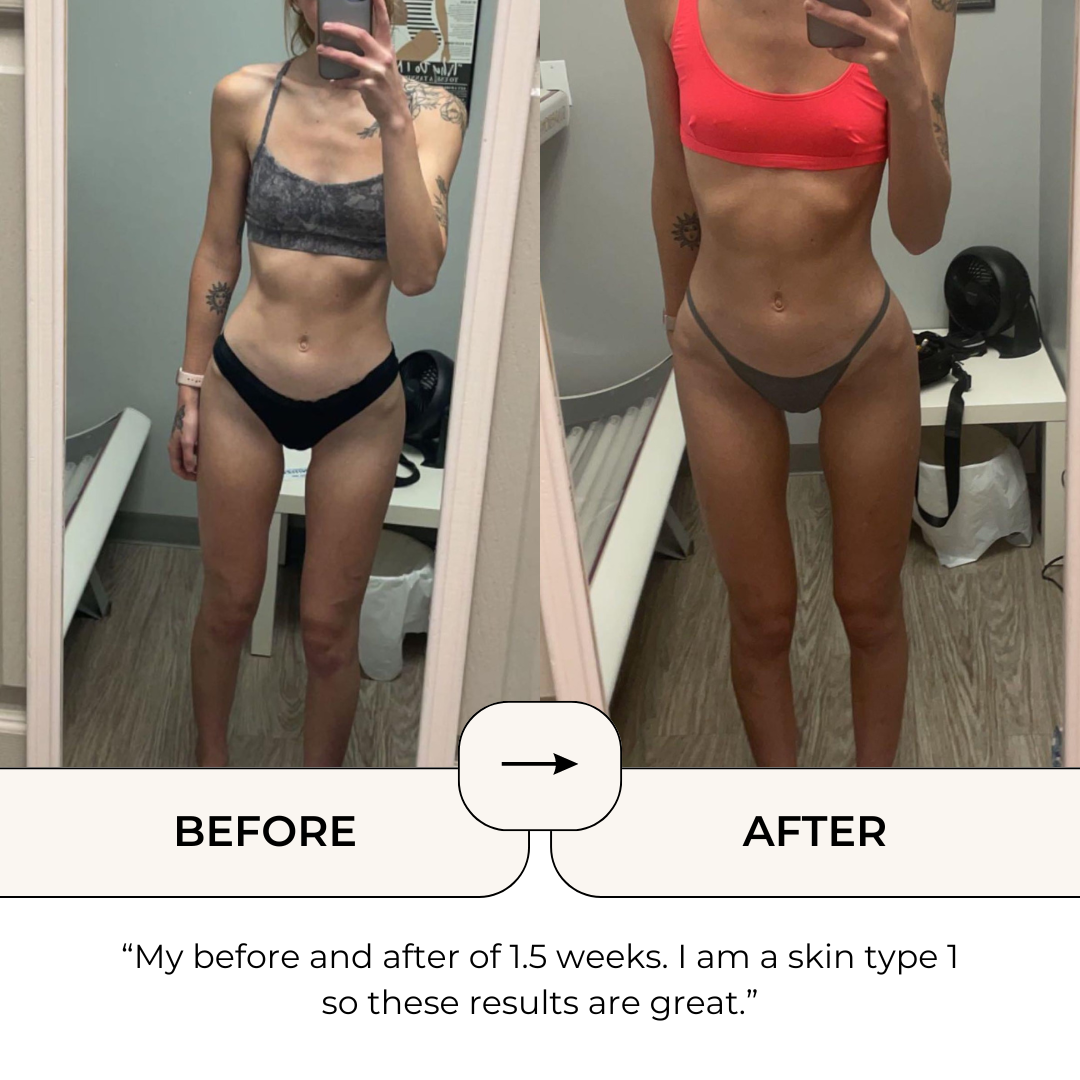 Female Before and After using Prestige Tans